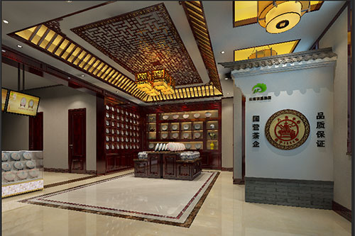 临夏古朴典雅的中式茶叶店大堂设计效果图